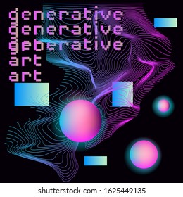 Abstract background with generative art elements.  Futuristic and glitched shapes in cyberpunk style.