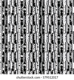 Abstract  background.  geometric 3d pattern. Gear wheel, cog-wheel,  driver pinion, pinion,  sprocket, black and white vertical stripes. Vector texture.