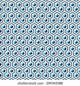 Abstract background, geometric blue hexagon seamless pattern
