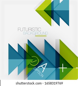 Abstract background, geometric business multicolored paper infographic - triangle frames for text, icons or graphics on light background with copyspace. Vector Illustration For Wallpaper, Banner