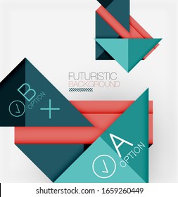 Abstract background, geometric business multicolored paper infographic - triangle frames for text, icons or graphics on light background with copyspace. Vector Illustration For Wallpaper, Banner