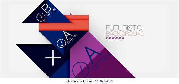 Abstract background, geometric business multicolored paper infographic - triangle frames for text, icons or graphics on light background with copyspace. Vector Illustration For Wallpaper, Banner