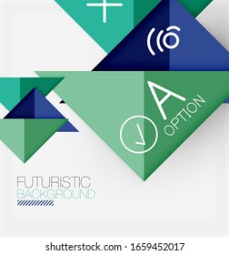 Abstract background, geometric business multicolored paper infographic - triangle frames for text, icons or graphics on light background with copyspace. Vector Illustration For Wallpaper, Banner