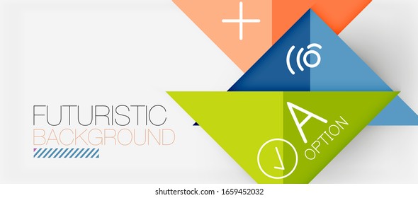 Abstract background, geometric business multicolored paper infographic - triangle frames for text, icons or graphics on light background with copyspace. Vector Illustration For Wallpaper, Banner