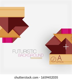 Abstract background, geometric business multicolored paper infographic - triangle frames for text, icons or graphics on light background with copyspace. Vector Illustration For Wallpaper, Banner