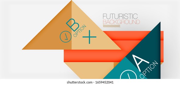 Abstract background, geometric business multicolored paper infographic - triangle frames for text, icons or graphics on light background with copyspace. Vector Illustration For Wallpaper, Banner