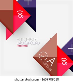 Abstract background, geometric business multicolored paper infographic - triangle frames for text, icons or graphics on light background with copyspace. Vector Illustration For Wallpaper, Banner