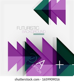 Abstract background, geometric business multicolored paper infographic - triangle frames for text, icons or graphics on light background with copyspace. Vector Illustration For Wallpaper, Banner