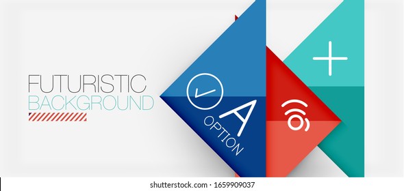 Abstract background, geometric business multicolored paper infographic - triangle frames for text, icons or graphics on light background with copyspace. Vector Illustration For Wallpaper, Banner