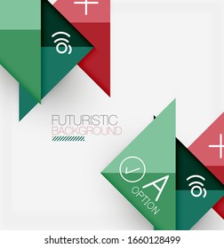 Abstract background, geometric business multicolored paper infographic - triangle frames for text, icons or graphics on light background with copyspace. Vector Illustration For Wallpaper, Banner