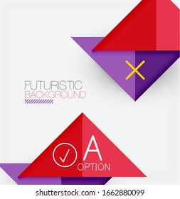 Abstract background, geometric business multicolored paper infographic - triangle frames for text, icons or graphics on light background with copyspace. Vector Illustration For Wallpaper, Banner