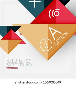 Abstract background, geometric business multicolored paper infographic - triangle frames for text, icons or graphics on light background with copyspace. Vector Illustration For Wallpaper, Banner