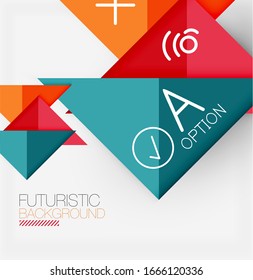 Abstract background, geometric business multicolored paper infographic - triangle frames for text, icons or graphics on light background with copyspace. Vector Illustration For Wallpaper, Banner