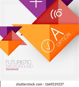 Abstract background, geometric business multicolored paper infographic - triangle frames for text, icons or graphics on light background with copyspace. Vector Illustration For Wallpaper, Banner