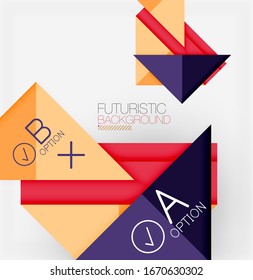 Abstract background, geometric business multicolored paper infographic - triangle frames for text, icons or graphics on light background with copyspace. Vector Illustration For Wallpaper, Banner