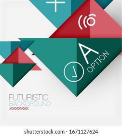Abstract background, geometric business multicolored paper infographic - triangle frames for text, icons or graphics on light background with copyspace. Vector Illustration For Wallpaper, Banner