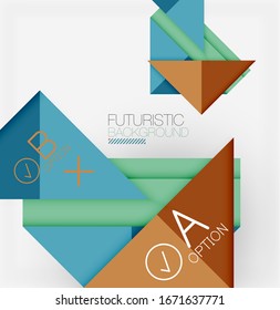 Abstract background, geometric business multicolored paper infographic - triangle frames for text, icons or graphics on light background with copyspace. Vector Illustration For Wallpaper, Banner
