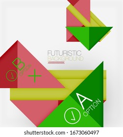 Abstract background, geometric business multicolored paper infographic - triangle frames for text, icons or graphics on light background with copyspace. Vector Illustration For Wallpaper, Banner