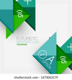 Abstract background, geometric business multicolored paper infographic - triangle frames for text, icons or graphics on light background with copyspace. Vector Illustration For Wallpaper, Banner