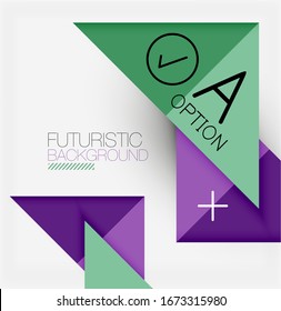 Abstract background, geometric business multicolored paper infographic - triangle frames for text, icons or graphics on light background with copyspace. Vector Illustration For Wallpaper, Banner