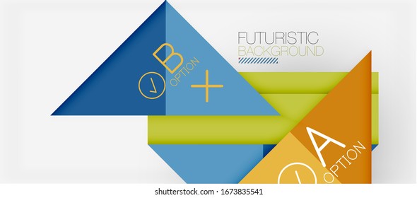 Abstract background, geometric business multicolored paper infographic - triangle frames for text, icons or graphics on light background with copyspace. Vector Illustration For Wallpaper, Banner