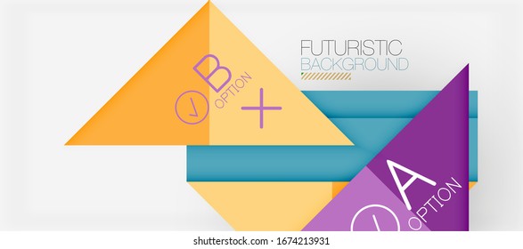 Abstract background, geometric business multicolored paper infographic - triangle frames for text, icons or graphics on light background with copyspace. Vector Illustration For Wallpaper, Banner