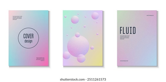 Resumo do histórico. Coleção de Círculos Geométricos. Pôster Mínimo Granulado. Cartaz vibrante. Gradiente de Grão Rosa Definido. Placard elegante. Forma holográfica. Plano de Fundo Abstrato Roxo