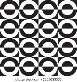 Abstract background geometric circle repeating in black and white. Vector seamless pattern with monochrome colors. ready to use for textile, cloth, wrap and other.