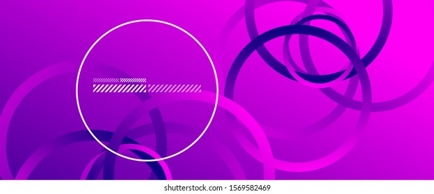 Antecedentes abstractos. Círculos geométricos y gradiente de fluidos. Diseño de línea, ilustración digital de alta tecnología tecnológica. Ilustración vectorial para papel de escritorio, pancarta, fondo, tarjeta, ilustración del libro, aterrizaje
