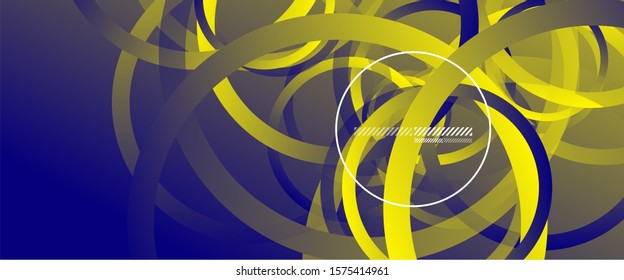 Abstract background. Geometric circles and fluid gradient. Line design, technology hi-tech digital illustration. Vector Illustration For Wallpaper, Banner, Background, Card, Book Illustration, landing