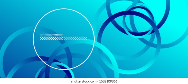 Antecedentes abstractos. Círculos geométricos y gradiente de fluidos. Diseño de línea, ilustración digital de alta tecnología tecnológica. Ilustración vectorial para papel de escritorio, pancarta, fondo, tarjeta, ilustración del libro, aterrizaje