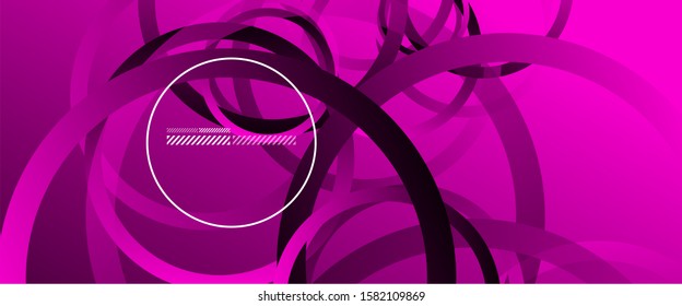 Abstract background. Geometric circles and fluid gradient. Line design, technology hi-tech digital illustration. Vector Illustration For Wallpaper, Banner, Background, Card, Book Illustration, landing