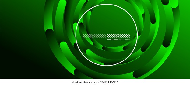 Abstract background. Geometric circles and fluid gradient. Line design, technology hi-tech digital illustration. Vector Illustration For Wallpaper, Banner, Background, Card, Book Illustration, landing