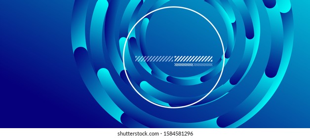 Abstract background. Geometric circles and fluid gradient. Line design, technology hi-tech digital illustration. Vector Illustration For Wallpaper, Banner, Background, Card, Book Illustration, landing