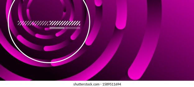 Abstract background. Geometric circles and fluid gradient. Line design, technology hi-tech digital illustration. Vector Illustration For Wallpaper, Banner, Background, Card, Book Illustration, landing