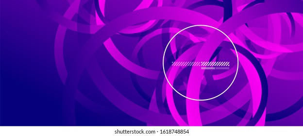 Abstract background. Geometric circles and fluid gradient. Line design, technology hi-tech digital illustration. Vector Illustration For Wallpaper, Banner, Background, Card, Book Illustration, landing