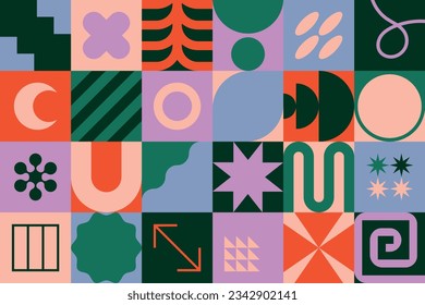 Abstract background with geometric and colorful shapes. Trendy geometric pattern. Flat vector illustration with modern elements for cover, poster, card, print, banner, packaging or branding.