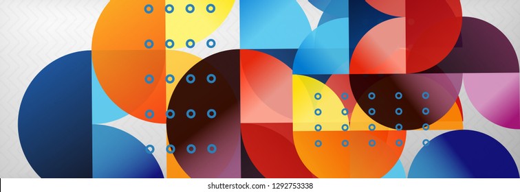 Fondo abstracto, composición geométrica, círculos dinámicos y plantilla de diseño de formas redondeadas, ilustración vectorial
