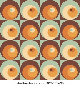 Diseño de concepto geométrico de fondo abstracto. Afiche gráfico de patrones impecable. Formas de círculo. Estilo retro de diseño vintage. Colores pasteles. Ilustración vectorial. 