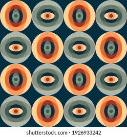 Abstract background geometric concept design. Seamless pattern graphic poster. Circles and ovals shapes. Retro vintage design style. Vector illustration. 