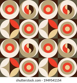 Diseño de concepto geométrico de fondo abstracto. Afiche gráfico de patrones impecable. Formas de círculo. Estilo retro de diseño vintage. Color vintage. Discoteca de estilo elegante. Ilustración vectorial. 