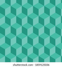 Abstract background of geometric cubes patterns. Vector image. Green colored squares