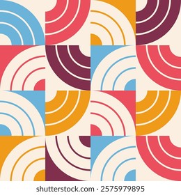 Abstract background with geometric curves. Retro modern colors pattern. Color geometric vector backgropund. Quadrants pattern. For cloth, textile, wrap.