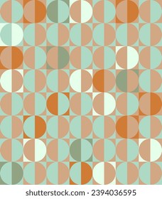 Abstract background of geometric design in Bauhaus style. Vector seamless pattern with Retro Mid Century colors. ready to use for textile, cloth, wrap and other. Mid-Century Abstract Vector Pattern 