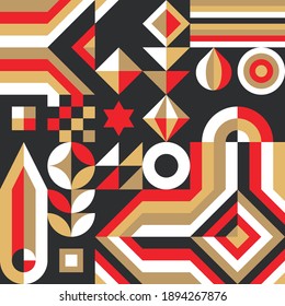 Abstract background geometric design. Graphic pattern digital horizontal banner. Mosaic ornament layout. Creative graphic collage. Future technology concept poster. Vector illustration.