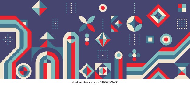 Abstract background geometric design. Graphic pattern digital horizontal banner. Mosaic ornament layout. Creative graphic collage. Future technology concept poster. Vector illustration.