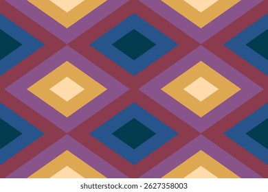 Abstract background of geometric diamond shape of red, blue, soft yellow. Concept of color tone, vintage, bold line, elegant, vintage, classic for tiles design, wrapping, wallpaper, backdrop pattern.