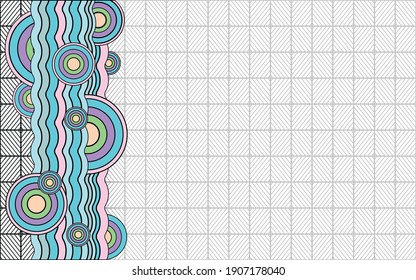 Abstract background. Geometric figures. Monochrome and colored shapes. Rectangles, circles, lines and waves