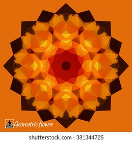 Abstract background with geometric flower . Polygon flower . Mandala . Kaleidoscope .A mosaic pattern isolated on a bright background . For printing on silk.