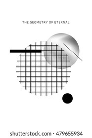 Abstract background with geometric forms and holographic shapes. Vector illustration.